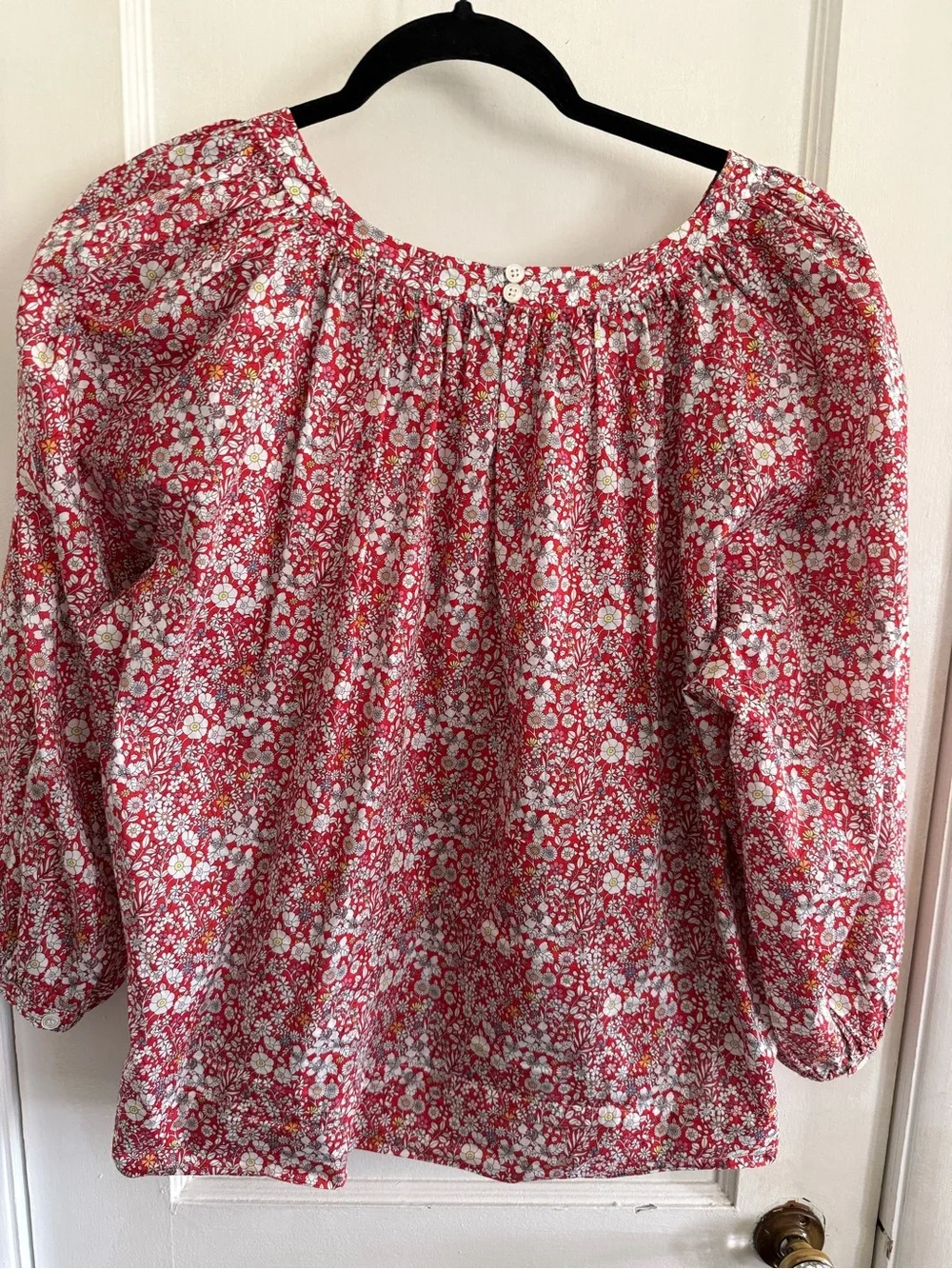 J. Crew Red Ditsy Floral Liberty Print Puff Sleeve Peasant Blouse M